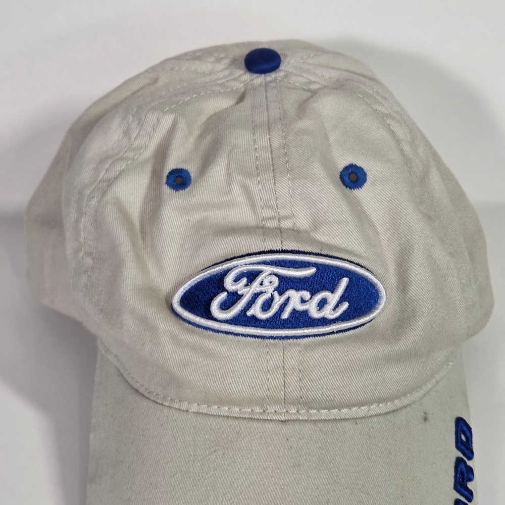 Ford Hat Tan Khaki Blue Embroidered Logo Baseball Cap Adjustable Strapback Mens - Picture 2 of 9